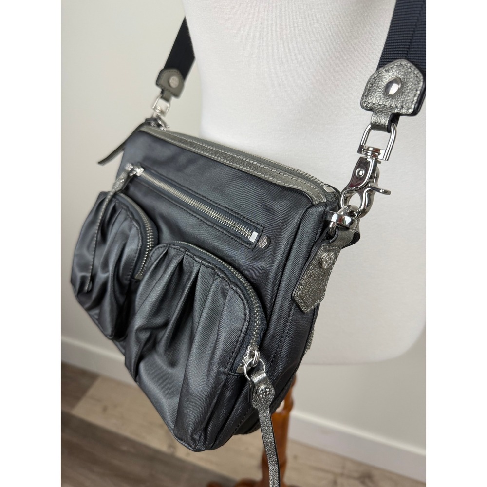 MZ Wallace Set Metallic Graphite Luster Bailey Satchel Crossbody + Makeup Bag - Picture 6 of 16